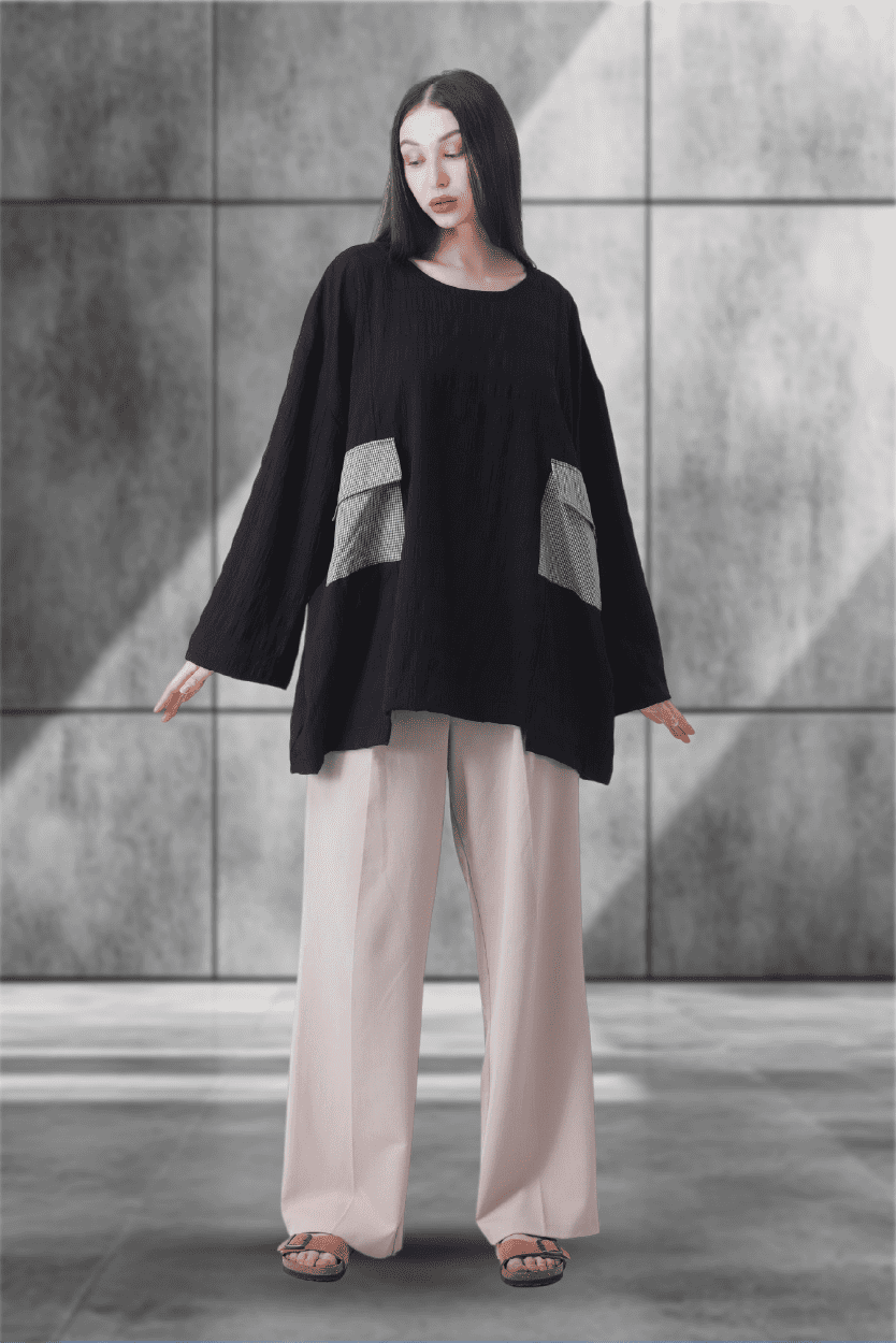 Pocket Check Top – Unisex Blackout with Brains