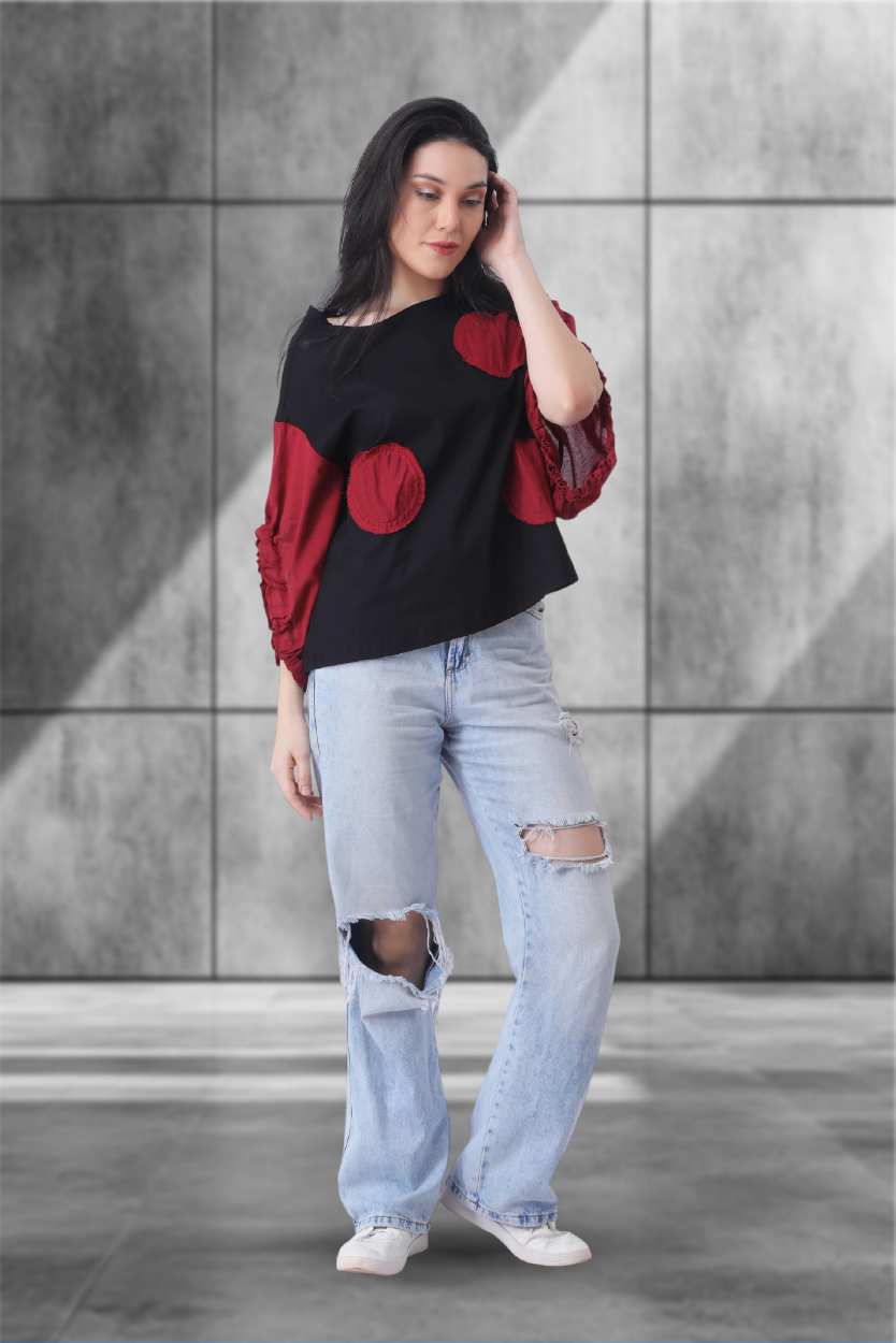 Drama Dot Ruffle-Sleeve Top – Statement Unisex Fit