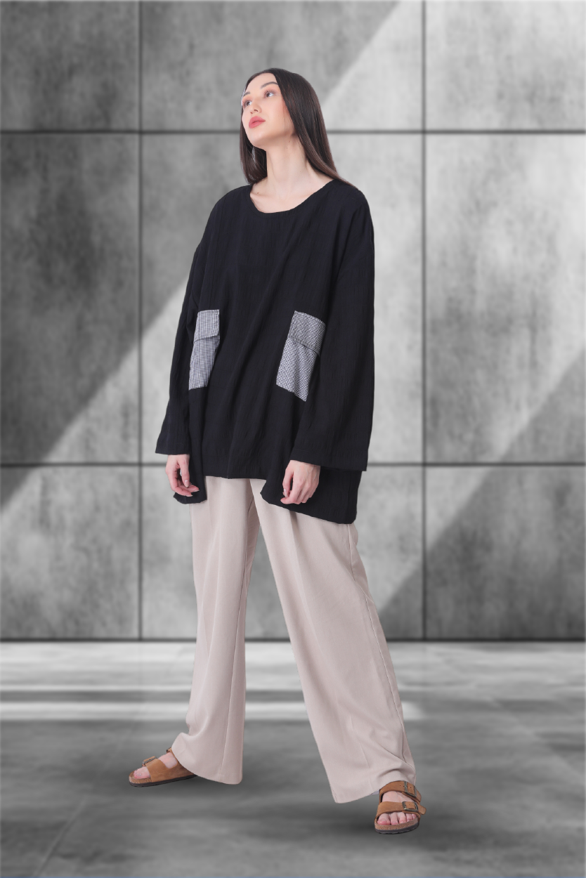 Pocket Check Top – Unisex Blackout with Brains