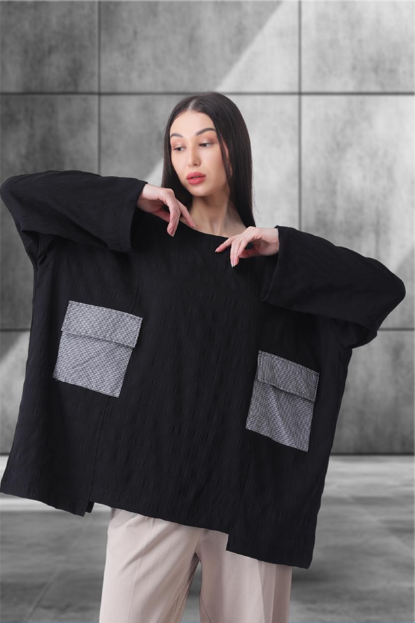 Pocket Check Top – Unisex Blackout with Brains