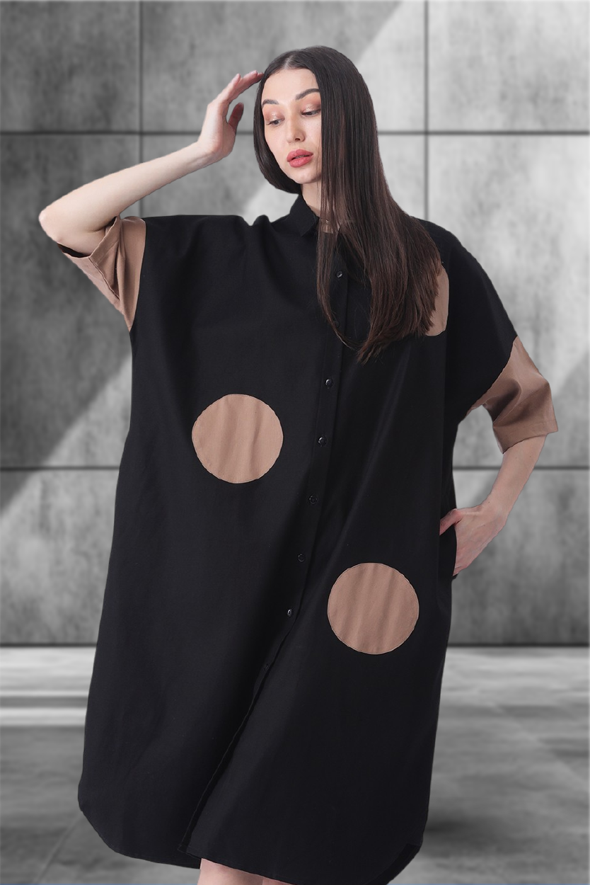 Dot the Drama Dress – Women’s Monochrome Mischief