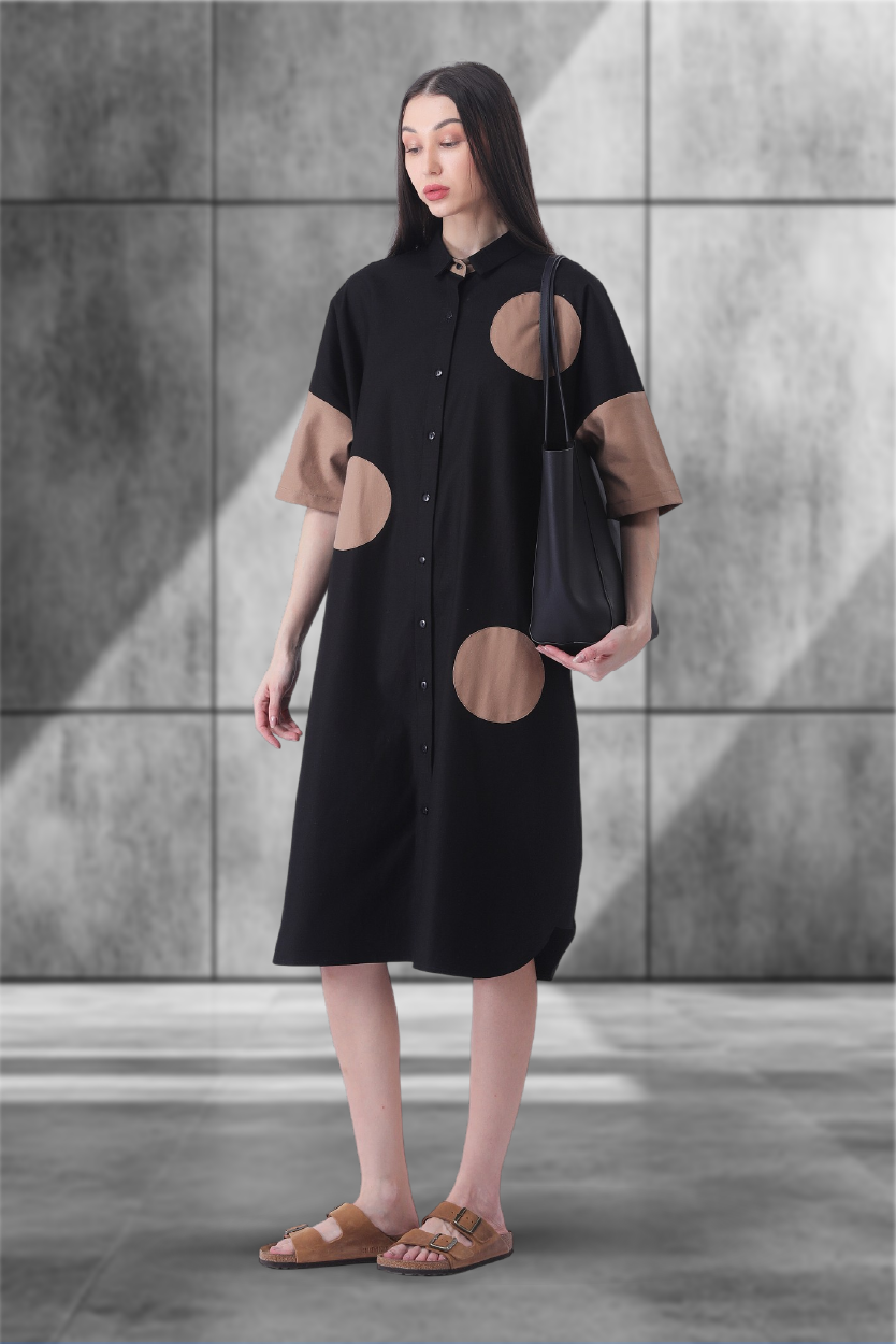 Dot the Drama Dress – Women’s Monochrome Mischief