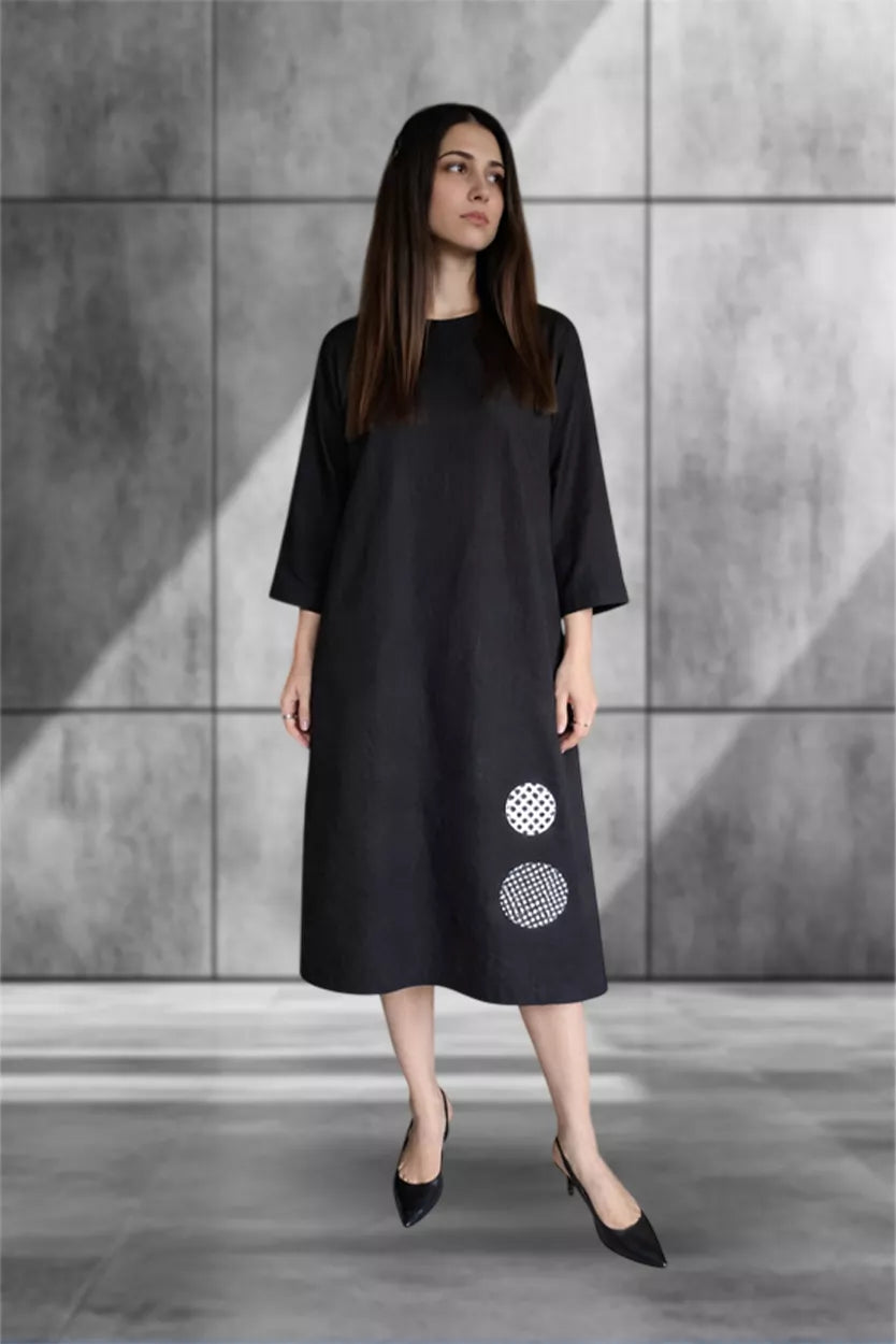Noir Ease Minimal Midi Dress