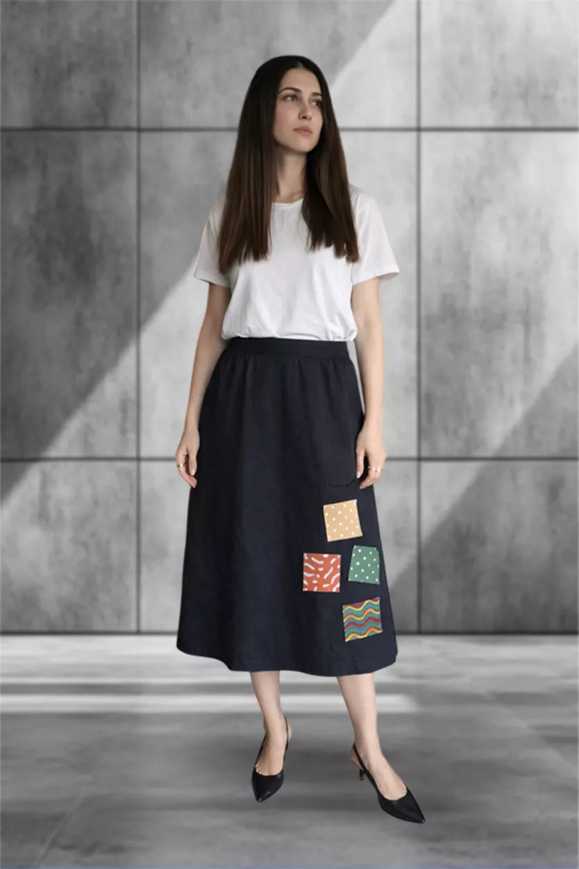 Patchwork Charm Midi Skirt