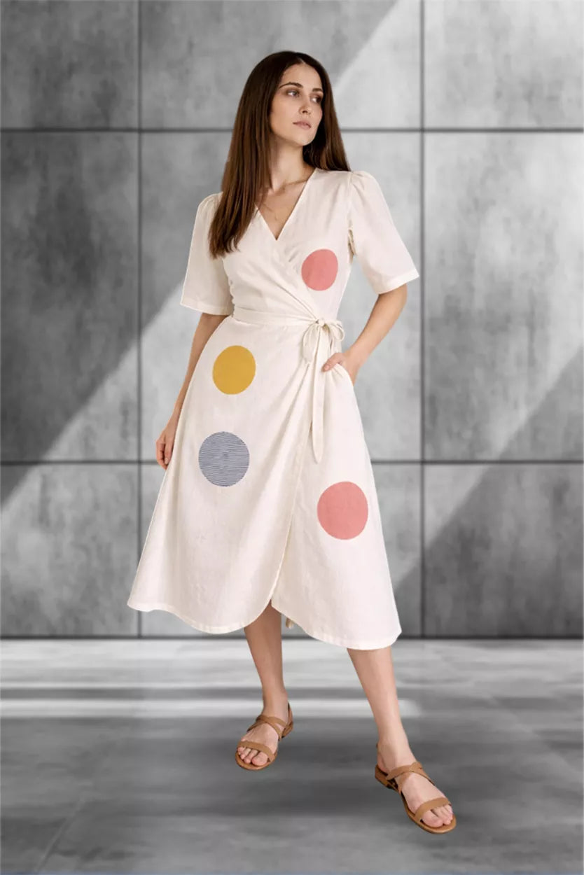 Dot Drama Wrap Midi Dress
