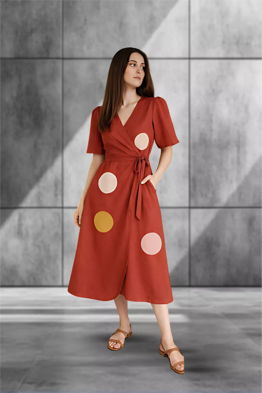 Dot Drama Wrap Midi Dress