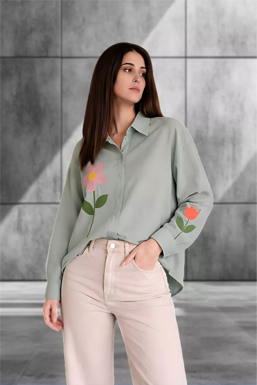 Sage Bloom Relaxed Shirt