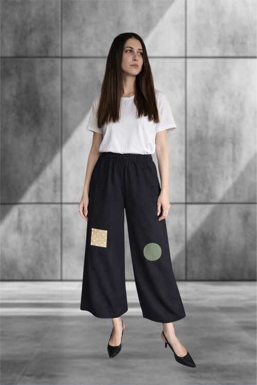 Art Patch Wide-Leg Trousers